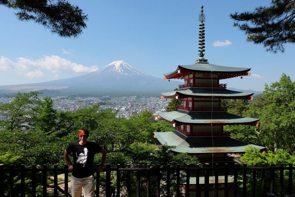 David looking out at Mount Fuji from Chureito Pagoda